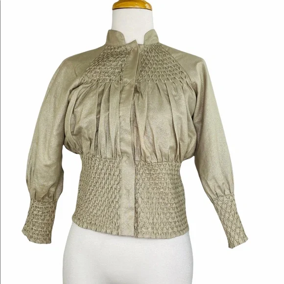 Laundry by Shelli Segal Cocktail Party Top High Neck Blouse Gold SZ 0 NWOT - Picture 9 of 9